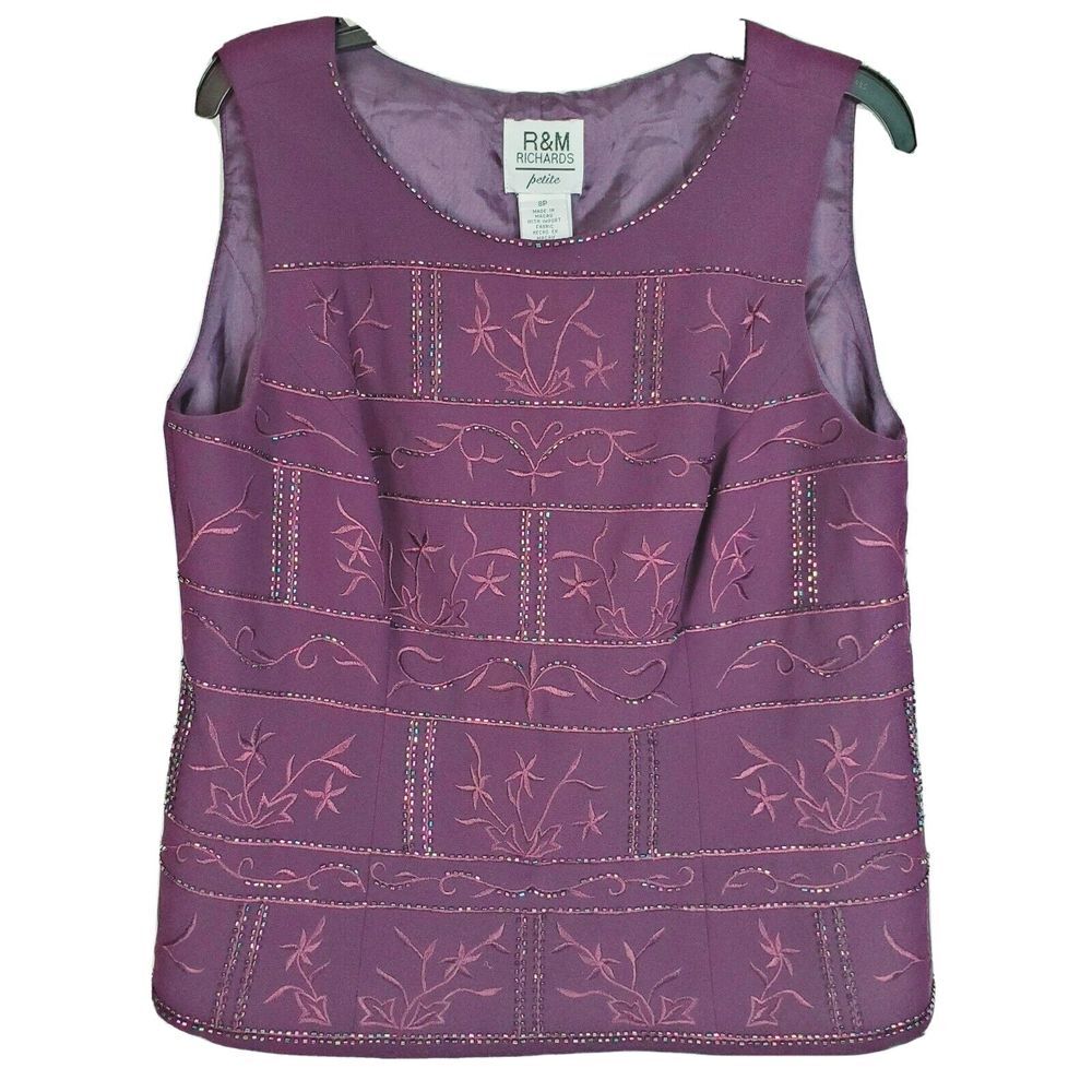 R&M Richards Women's Purple Evening Party Top Lined Beaded Size 8P